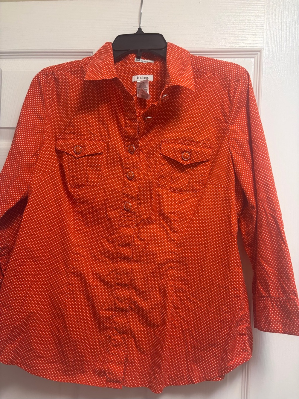 Liz Claiborne Orange Red Dot Button-Down Shirt